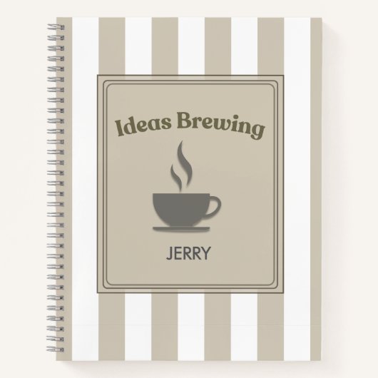 Striped Khaki & White "Ideas Brewing" Notizblock (Vorderseite)