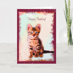 Striped Kitten Wasserfarbe Von der Katze zum Gebur Karte