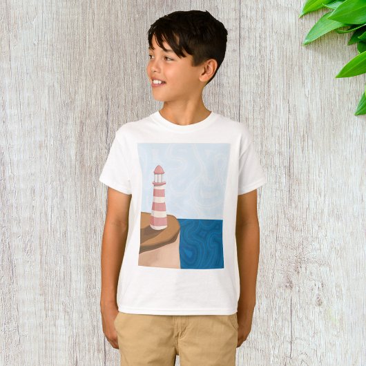 Striped Lighthouse Landscape T - Shirt
