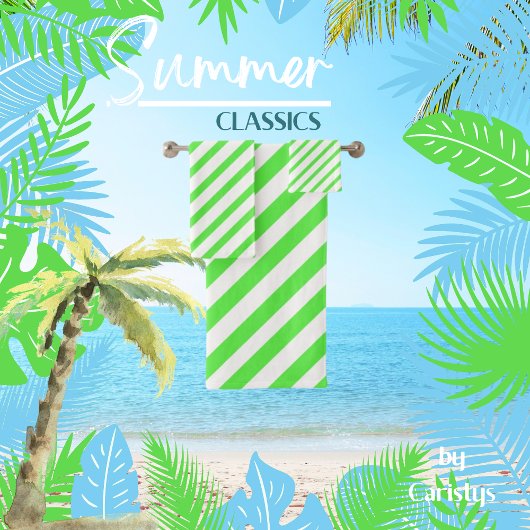 Striped LIme Grün und Weiß Badhandtuch Set