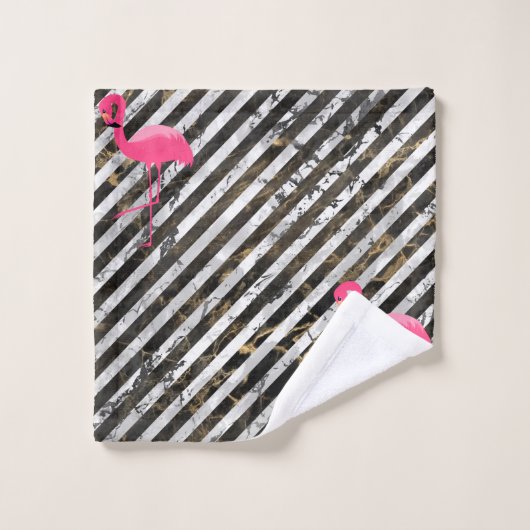 STRIPED MARBLE FLAMINGO BADEZIMMER TOWEL SET (Waschlappen)
