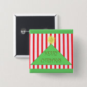Striped Merry Christmas Tree Button (Vorne & Hinten)