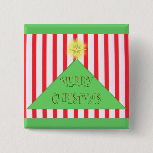 Striped Merry Christmas Tree Button (Vorderseite)