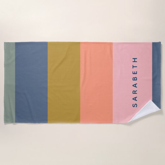 Striped Modern Simple Multicfarben Personalisiert Strandtuch (Vorderseite)