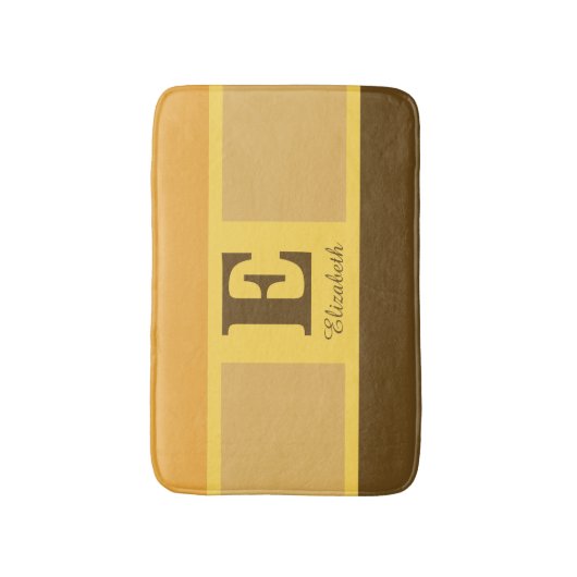 Striped Modernes, gelb-braunes Monogramm Badematte (Vorderseite Vertikal)