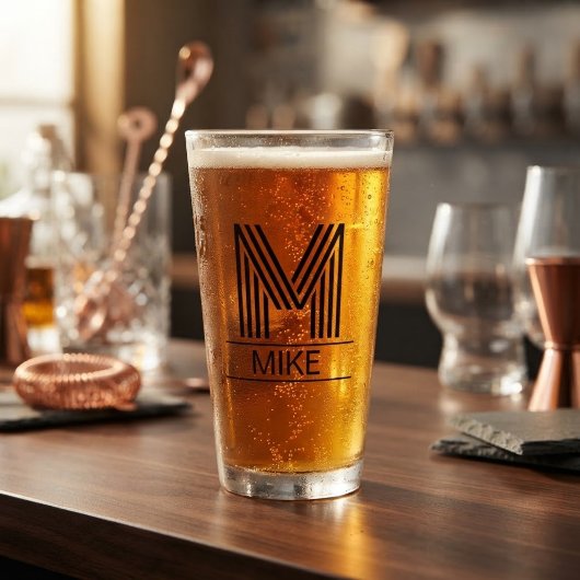 Striped Monogram Initial & Name Beer Pint Glass Glas