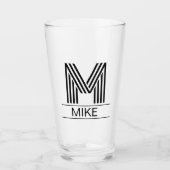 Striped Monogram Initial & Name Beer Pint Glass Glas (Vorderseite)