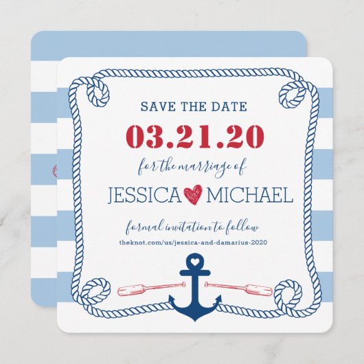 Striped Nautical Liebe Anker Hochzeit Speichern Si Save The Date (Vorne/Hinten)