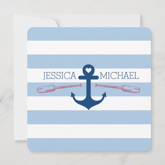 Striped Nautical Liebe Anker Hochzeit Speichern Si Save The Date (Rückseite)