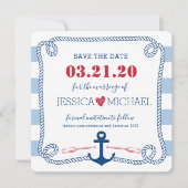 Striped Nautical Liebe Anker Hochzeit Speichern Si Save The Date (Vorderseite)