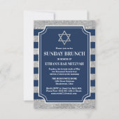 Striped Navy Gray Bar Mitzvah Star von David Brunc Einladung (Vorderseite)