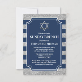 Striped Navy Gray Bar Mitzvah Star von David Brunc Einladung