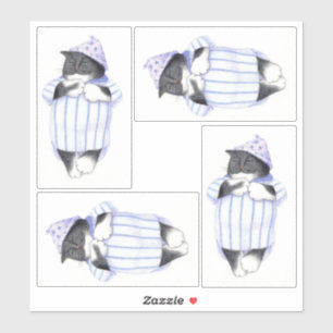 STRIPED NIGHTSHIRT CAT 8"X8" Vinyl Sticker