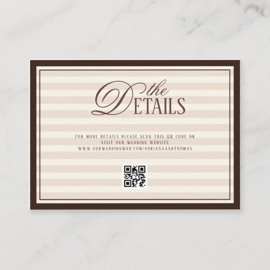 Striped Old Money Wedding QR code Details Begleitkarte (Vorderseite)