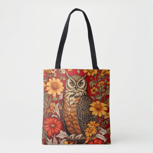 Striped Owl And Zinnia Flowers Tasche (Vorderseite)