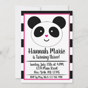 Striped Panda Party Geburtstagseinladung Einladung