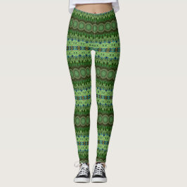 Striped Peacock Mandala Kaleidoscope Medallion Leggings