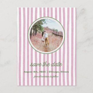 Striped pink and greensave the date photo postcard ankündigungspostkarte