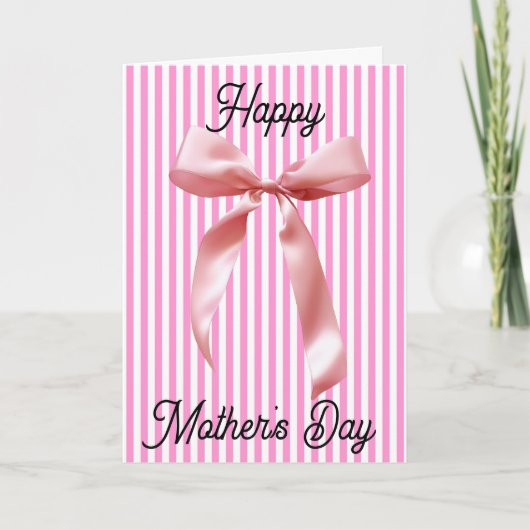 Striped Pink Coquette Bow Happy Mother's Day Karte (Vorderseite)