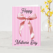Striped Pink Coquette Bow Happy Mother's Day Karte (Gelbe Blume)