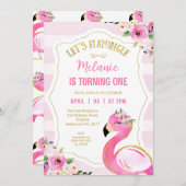 Striped Pink Let's Flamingle Flamingo Birthday Einladung (Vorne/Hinten)