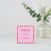 Striped Pink & Red Handwriting Wedding Begleitkarte (Stehend Vorderseite)