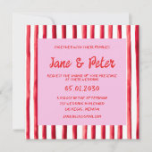 Striped Pink & Red Handwriting Wedding Einladung (Vorderseite)