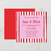 Striped Pink & Red Handwriting Wedding Einladung (Vorne/Hinten)