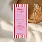 Striped Pink & Red Handwriting Wedding Menükarte