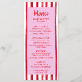 Striped Pink & Red Handwriting Wedding Menükarte (Vorderseite)