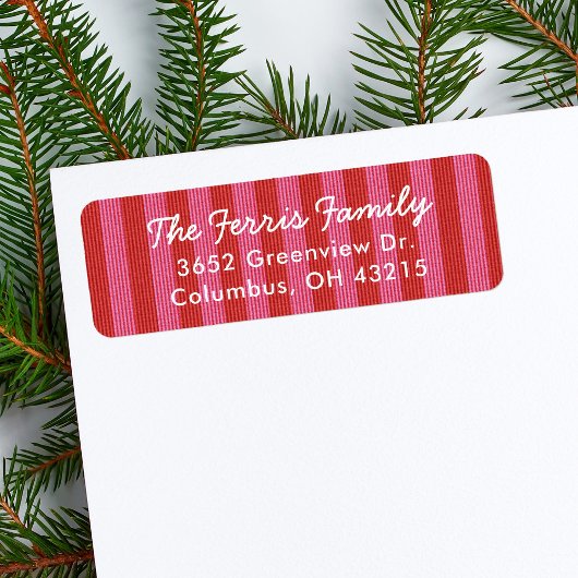 Striped pink red simple Christmas return address