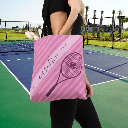 Striped Pink Tennis Racket Ball Hübsch Girl Niedli Tasche