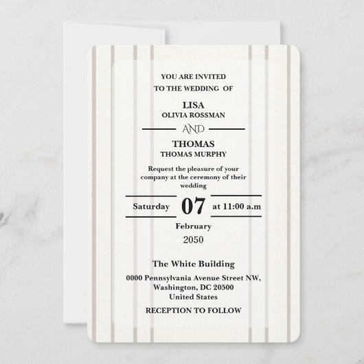 Striped Preppy Modern Wedding Invite Einladung (Vorderseite)