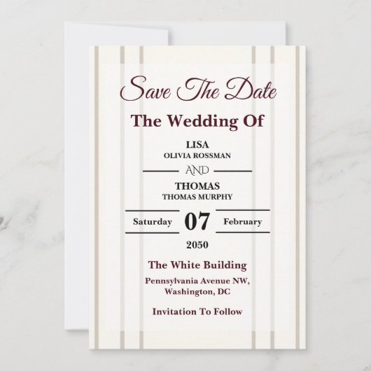 Striped Preppy Modern Wedding Save The Date (Vorderseite)