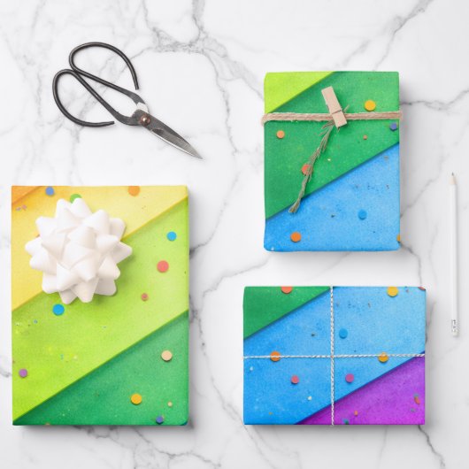 Striped Rainbow with confetti Geschenkpapier Set (Vorderseite)