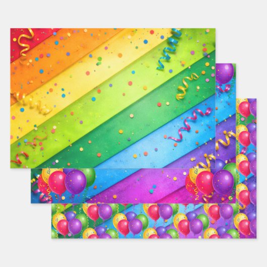 Striped Rainbow with confetti Geschenkpapier Set (Set)