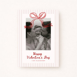 Striped Red Bow Valentine’s Day Photo Card Feiertagskarte
