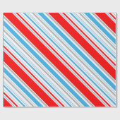 Striped Red Silver Blue Candy Cane Geschenkpapier (Flach)