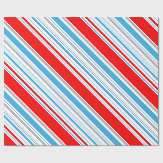 Striped Red Silver Blue Candy Cane Geschenkpapier (Flach)