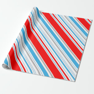 Striped Red Silver Blue Candy Cane Geschenkpapier