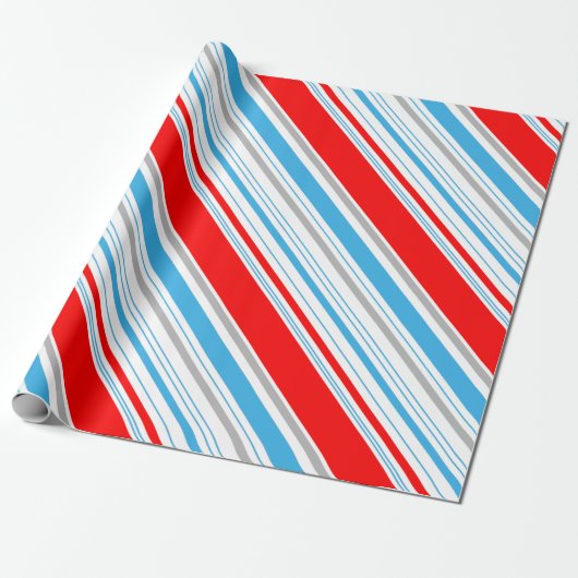 Striped Red Silver Blue Candy Cane Geschenkpapier (Ungerollt)