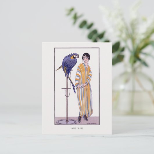 Striped Robe Parrot Wegener Fashion Illustration Postkarte (Stehend Vorderseite)