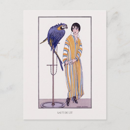 Striped Robe Parrot Wegener Fashion Illustration Postkarte (Vorderseite)