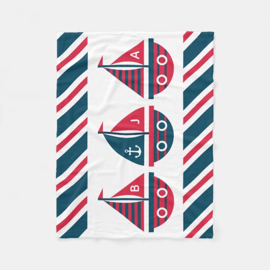 Striped Sailboats Monogram Fleece Blanket (Vorderseite)