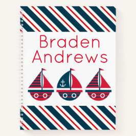 Striped Sailboats Personalisiertes SpiralNotebook Notizblock