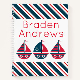 Striped Sailboats Personalisiertes SpiralNotebook Notizblock