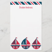 Striped Sailboote Personalisiert Stationery (Vorderseite)