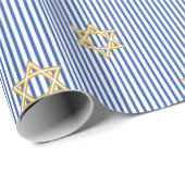 Striped Sapphire Blue Jewish Gold Star of David Geschenkpapier (Rolleneckpunkt)