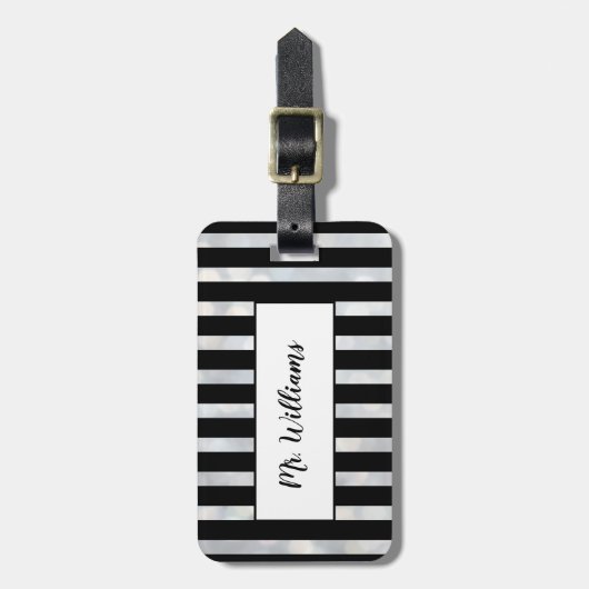 Striped Silver Mr. Luggage Tag Gepäckanhänger (Vorderseite vertikal)