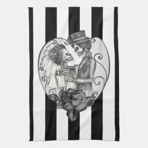 Striped Skeleton Liebe Paare Ehetanz Geschirrtuch